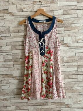 Floral A-Line Sundress with Denim Trim